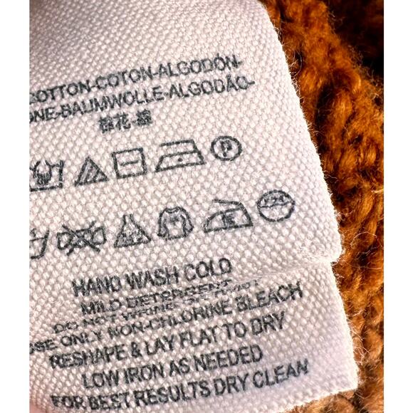 Free People Sweater Womens XS Orange Cotton Cable Knit Pullover‎ V Neck Rib Vent - Picture 7 of 8